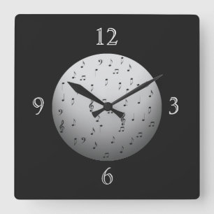Schwarz-weiße Musiknoten> Musik-Wanduhr Quadratische Wanduhr
