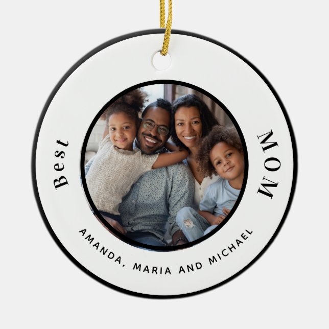 Schwarz-weiße Namen von Mutter Foto Keramik Ornament (Vorne)