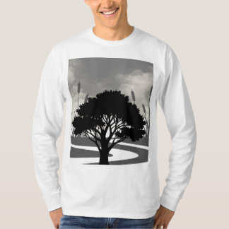 Schwarz-weiße Naturbaum-Silhouette, sich windender T-Shirt