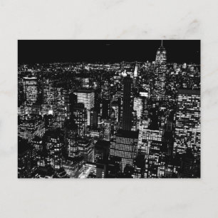 Schwarz-weiße New York City Night Artwork Postkart Postkarte
