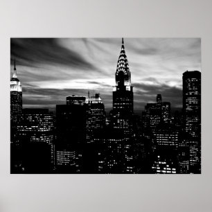 Schwarz-weiße New York City Night Poster