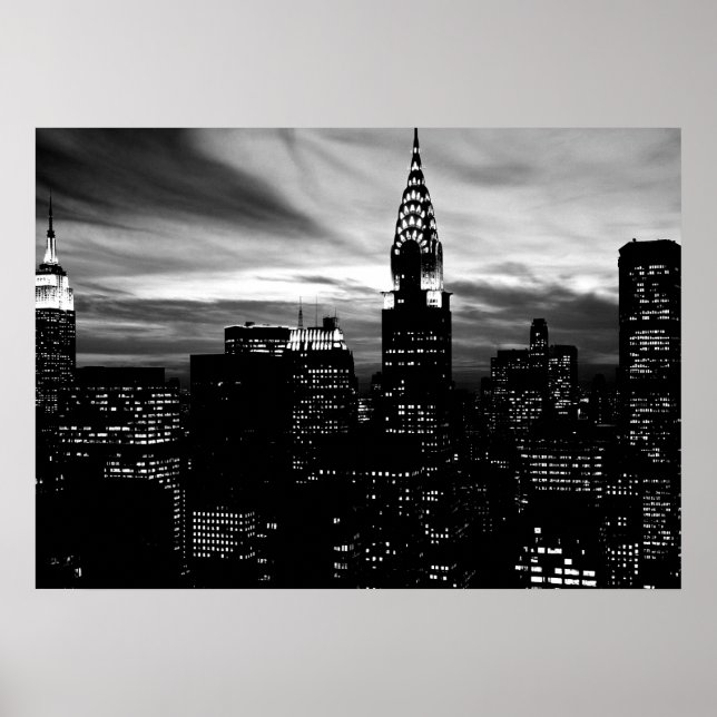 Schwarz-weiße New York City Night Poster (Vorne)
