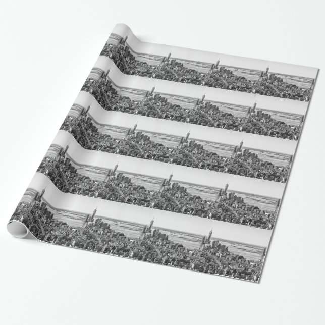 Schwarz-weiße New York City Skyline Geschenkpapier (Ungerollt)