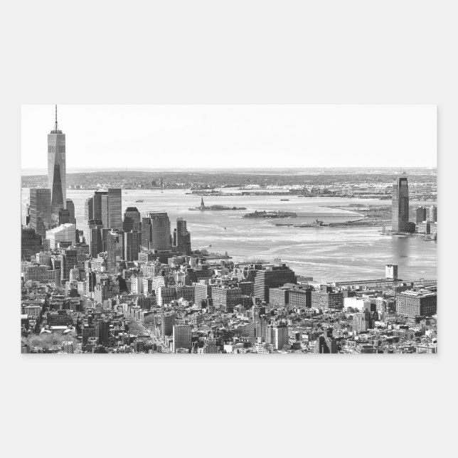 Schwarz-weiße New York City Skyline Rechteckiger Aufkleber (Vorderseite)