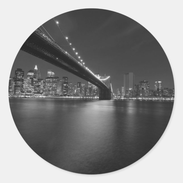Schwarz-weiße New York City Skyline Runder Aufkleber (Vorderseite)