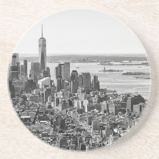 Schwarz-weiße New York City Skyline Sandstein Untersetzer (Vorne)