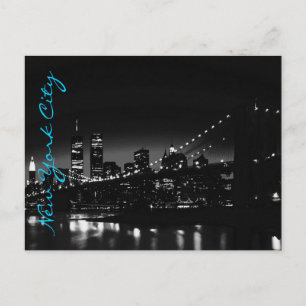 Schwarz-weiße New York Night Blue Script Postcard Postkarte