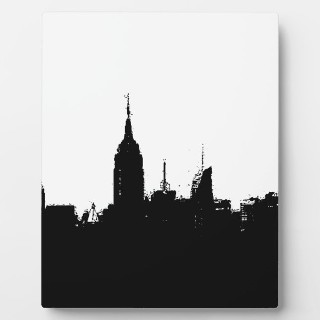 Schwarz-weiße New York Skyline Silhouette Plaque Fotoplatte (Vorderseite)