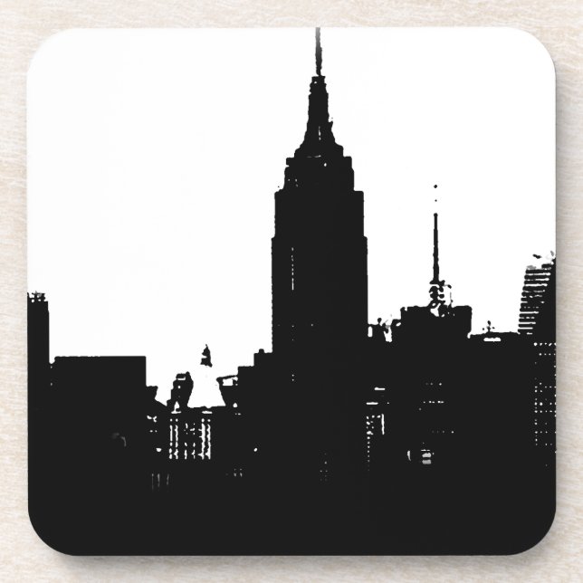 Schwarz-weiße New Yorker Silhouette Getränkeuntersetzer (Vorderseite)