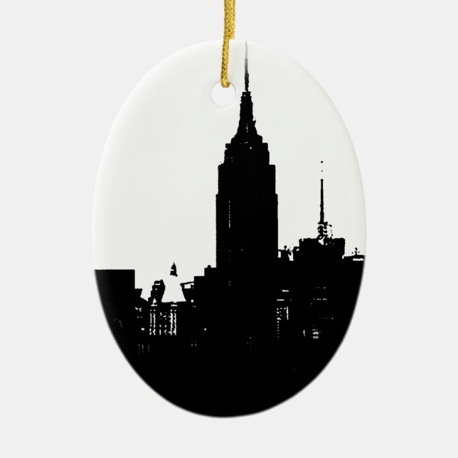 Schwarz-weiße New Yorker Silhouette Keramikornament (Vorne)