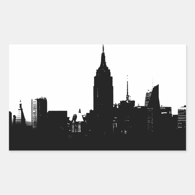 Schwarz-weiße New Yorker Silhouette Rechteckiger Aufkleber (Vorderseite)
