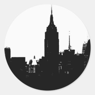 Schwarz-weiße New Yorker Silhouette Runder Aufkleber