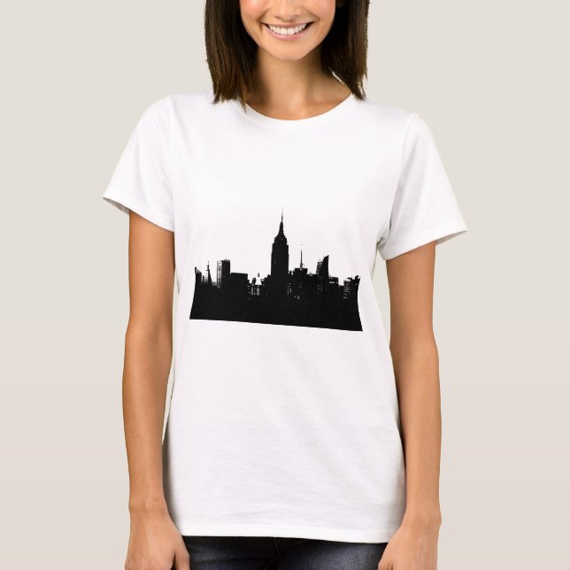 Schwarz-weiße New Yorker Silhouette T-Shirt (Vorderseite)