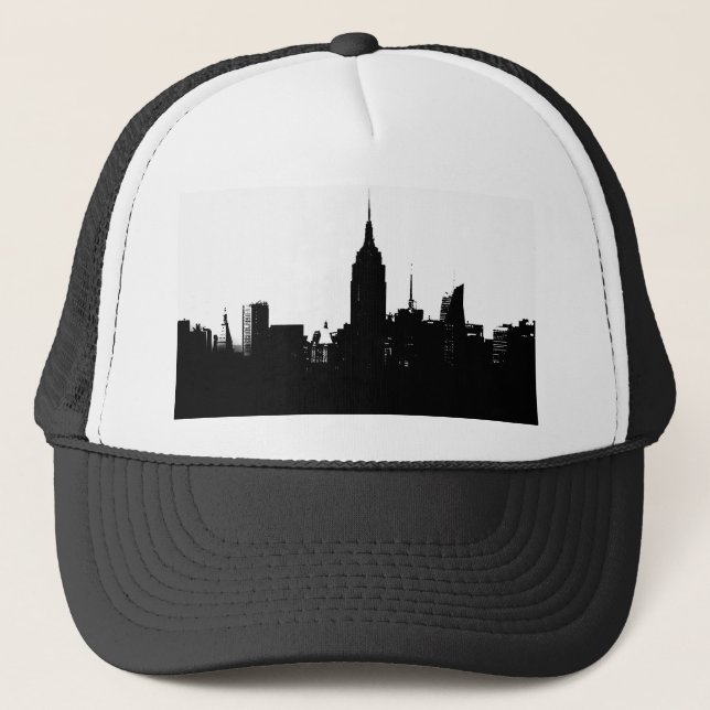 Schwarz-weiße New Yorker Silhouette Truckerkappe (Vorderseite)