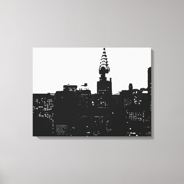 Schwarz-weiße New Yorker Silhouette umhüllte Canva Leinwanddruck (Vorderseite)