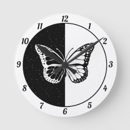 Schwarz-weiße Niedliche Elegant Classy Butterfly G Runde Wanduhr