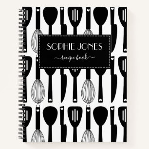Schwarz-weiße Niedliche Küche Utensile Muster Notizbuch