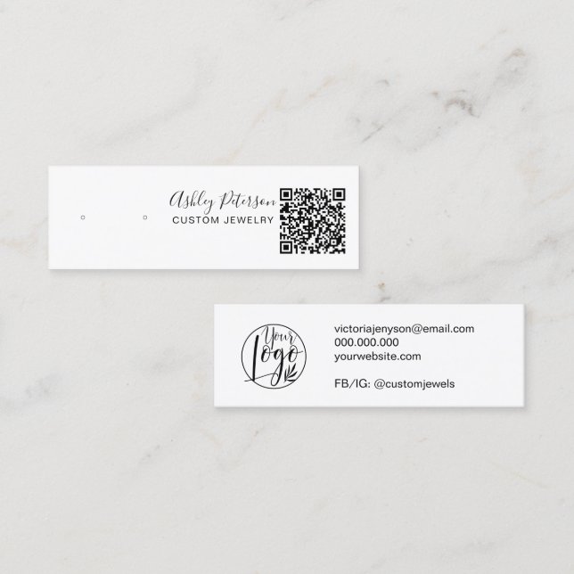 Schwarz-weiße Ohrring-Anzeige qr-Code Mini Visitenkarte (Vorne/Hinten)
