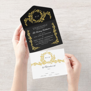 Schwarz-weiße Oldtimer-Hochzeit All-in-One-Einladung