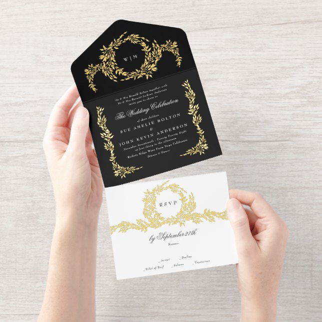 Schwarz-weiße Oldtimer-Hochzeit All-in-One-Einladung (Abreißstreifen)