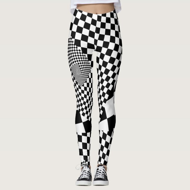 Schwarz-weiße optische Strahlung verzerrt Leggings (Vorderseite)