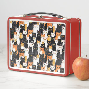 Schwarz-weiße Orange Kitty Cats Metall Brotdose