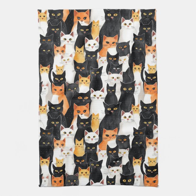 Schwarz-weiße Orangenkatzen Geschirrtuch (Vertikal)