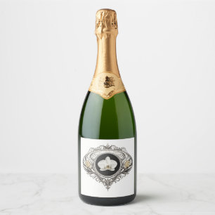schwarz-weiße Orchidee Champagnerflaschenetikett