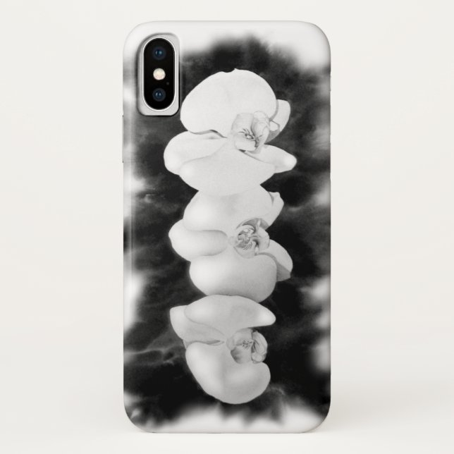 Schwarz-weiße Orchideenmalerei tropisch Case-Mate iPhone Hülle (Rückseite)