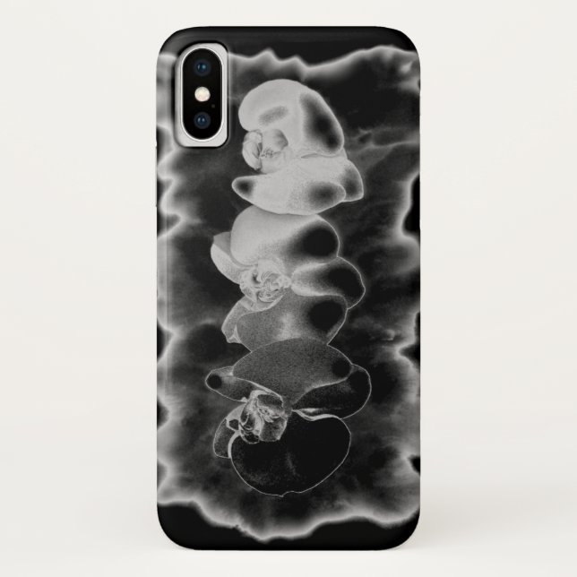 Schwarz-weiße Orchideenmalerei tropisch Case-Mate iPhone Hülle (Rückseite)