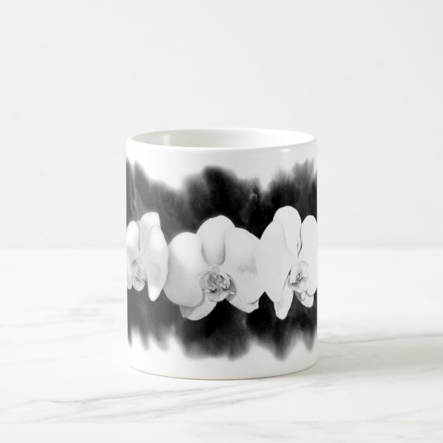 Schwarz-weiße Orchideenmalerei tropisch Kaffeetasse (Mittel)
