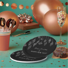 Schwarz-weiße Ornamente Weihnachten Neujahr Party Pappteller