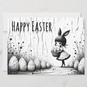 Schwarz-weiße Ostergirl mit Hasenohren