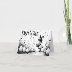 Schwarz-weiße Ostergirl mit Hasenohren Dankeskarte
