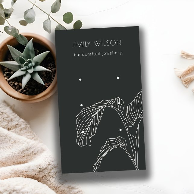 Schwarz-weiße Palmblätterskizze 3 Earring Display Visitenkarte (Von Creator hochgeladen)