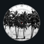 Schwarz-weiße Palmen Silhouette Dartscheibe<br><div class="desc">Palm Tree - Exotic Palms - Hawaii Sky - Pop Art Palm Tree and Sky - Tropical Island Exotic Palmen,  Beach,  Sky - Exotic Islands</div>
