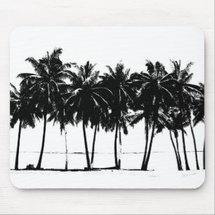 Schwarz-weiße Palmen Silhouette Mousepad