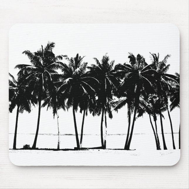 Schwarz-weiße Palmen Silhouette Mousepad (Vorne)