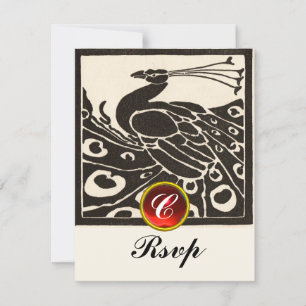 SCHWARZ-WEISSE PEACOCK, RED RUBY GEM MONOGRAM UAwg Einladung