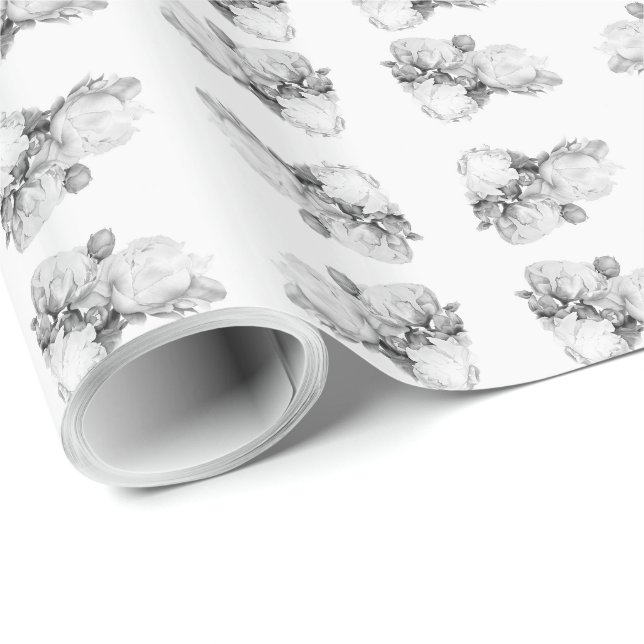 Schwarz-weiße Peelingkunst elegante Blumenkunst Geschenkpapier (Rolleneckpunkt)