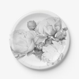 Schwarz-weiße Peelingkunst elegante Blumenkunst Pappteller