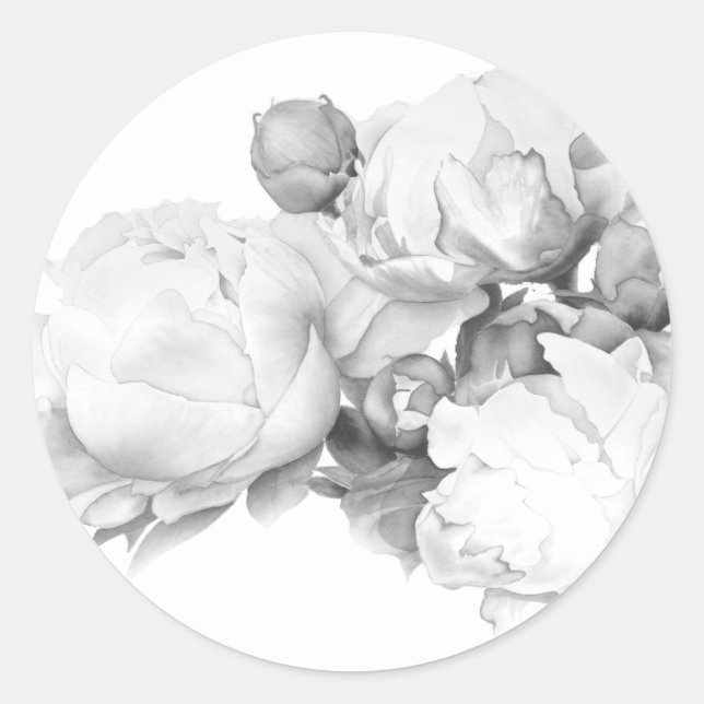 Schwarz-weiße Peelingkunst elegante Blumenkunst Runder Aufkleber (Vorderseite)