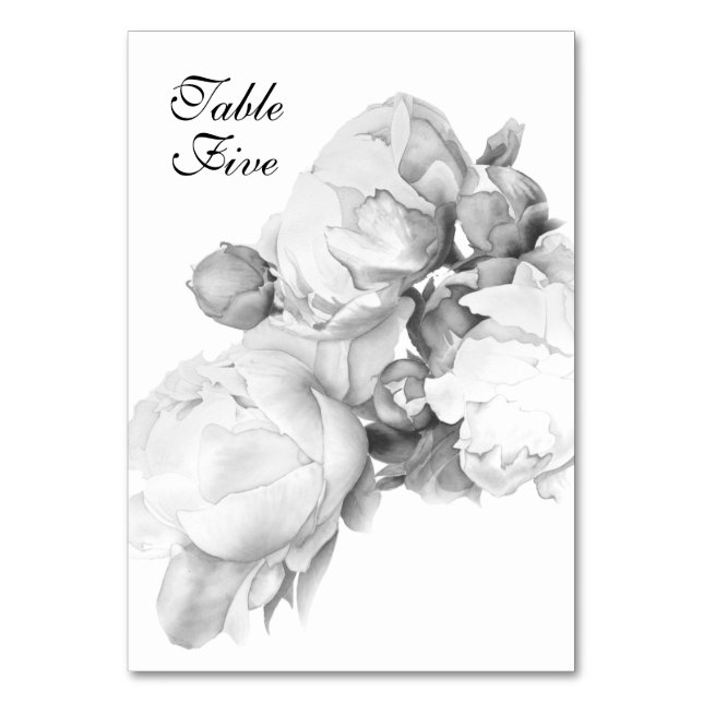 Schwarz-weiße Peelingkunst elegante Blumenkunst Tischnummer (Vorderseite)