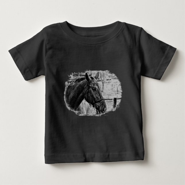 Schwarz-weiße Pferdekizze Baby T-shirt (Vorderseite)