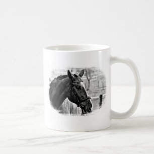 Schwarz-weiße Pferdekizze Kaffeetasse