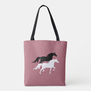 Schwarz-weiße Pferdesilhouetten auf Roségold Tasche