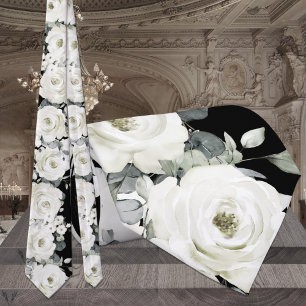 Schwarz-weiße Pfingstrosen-Grün-Hochzeit Krawatte