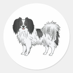 Schwarz-weiße Phalène-Cartoon-Hunde-Illustration Runder Aufkleber