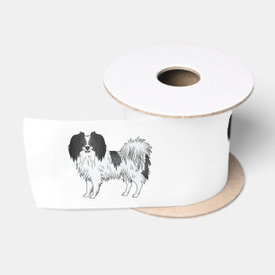 Schwarz-weiße Phalène-Cartoon-Hundeillustrationen Satinband