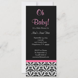 Schwarz-weiße Pink-Federmatte Babydusche Einladung